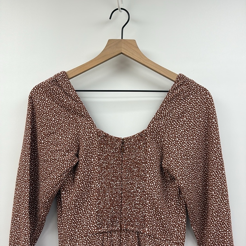 NWOT Abercrombie & Fitch Woven Speckled Dot A-Line Slit Midi Dress Rust XS - Picture 4 of 8